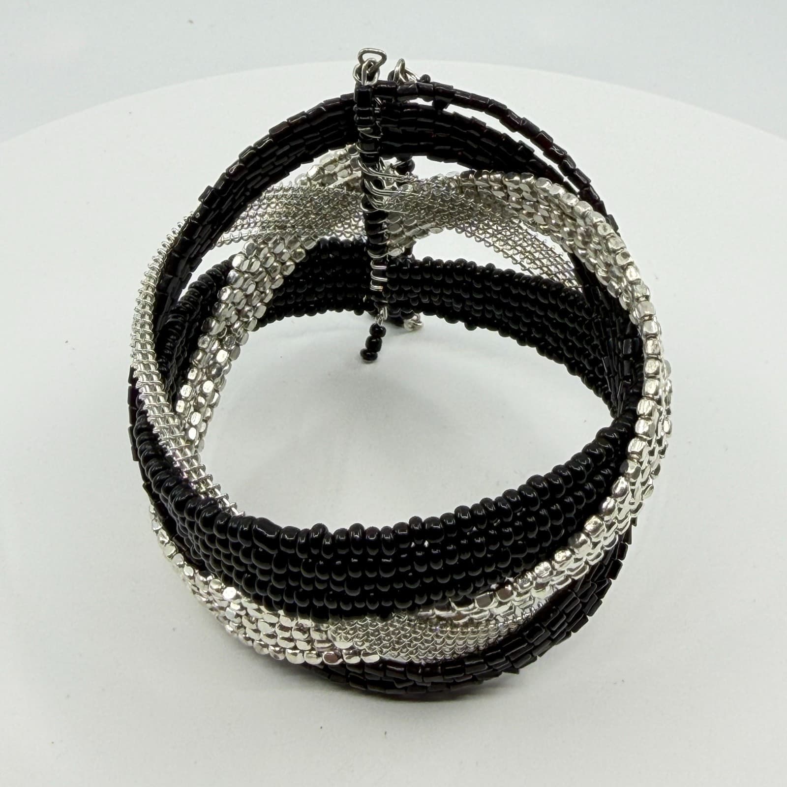 Black & Silver Multi-Strand Statement Bracelet Boho Chic Chunky Layering Gift - Thumbnail 10