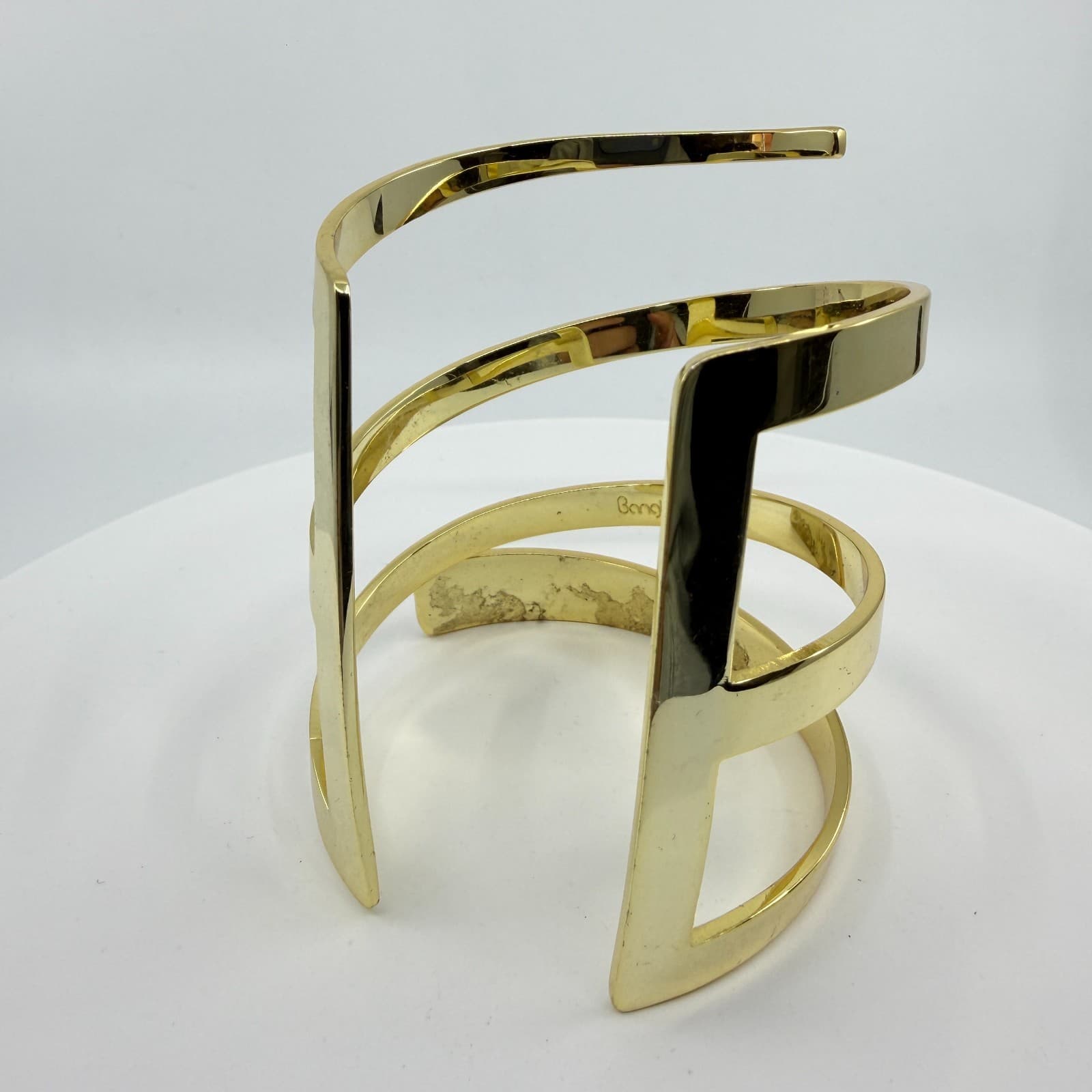 Gold Tone Spiral Cuff Bracelet Modern Geometric Statement Minimalist Bold Chic - Thumbnail 4