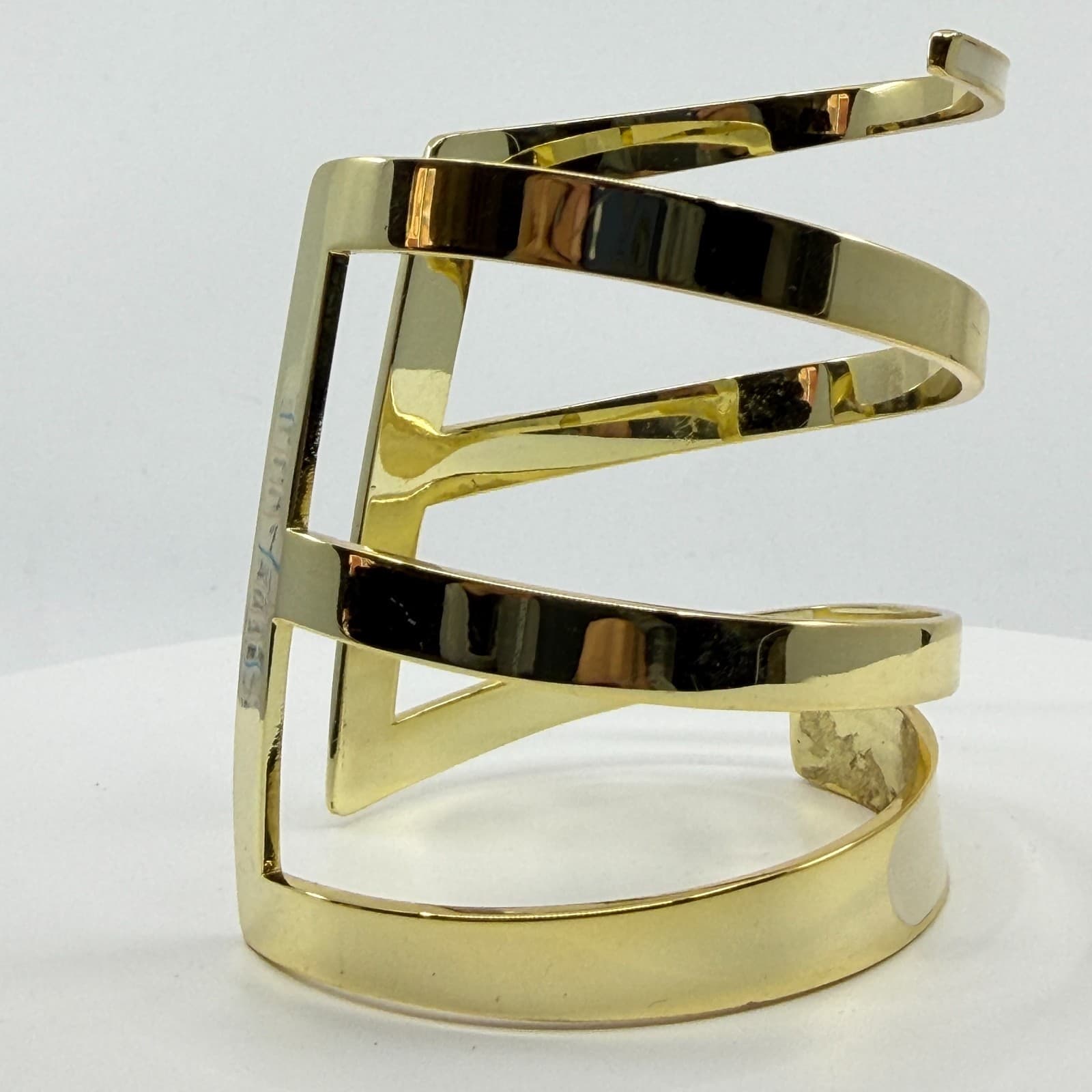 Gold Tone Spiral Cuff Bracelet Modern Geometric Statement Minimalist Bold Chic - Thumbnail 6