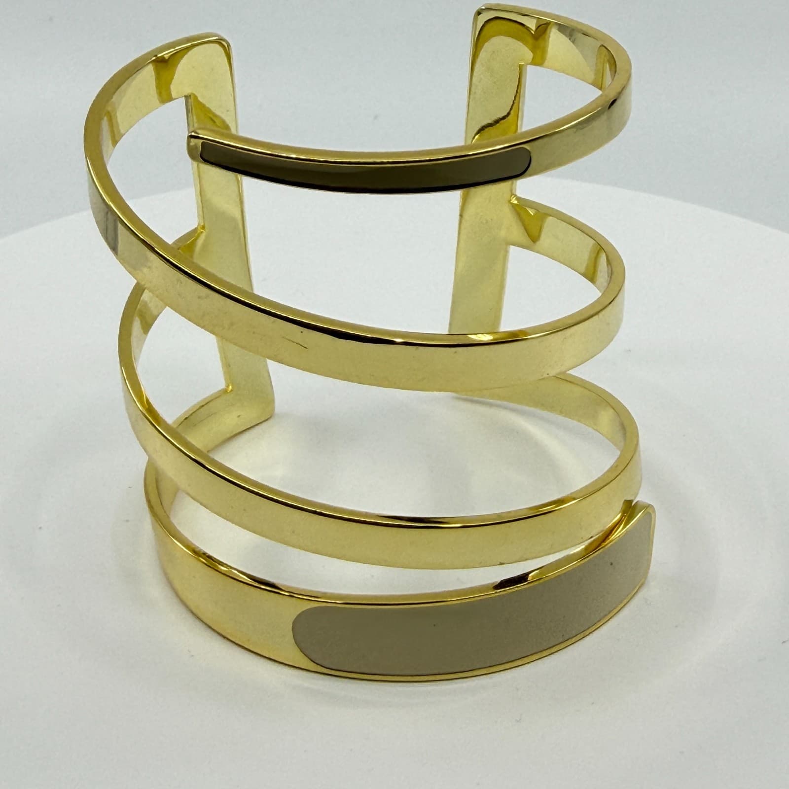 Gold Tone Spiral Cuff Bracelet Modern Geometric Statement Minimalist Bold Chic - Thumbnail 7
