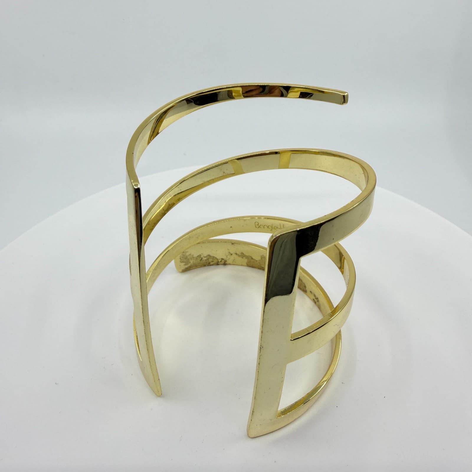 Gold Tone Spiral Cuff Bracelet Modern Geometric Statement Minimalist Bold Chic - Thumbnail 5