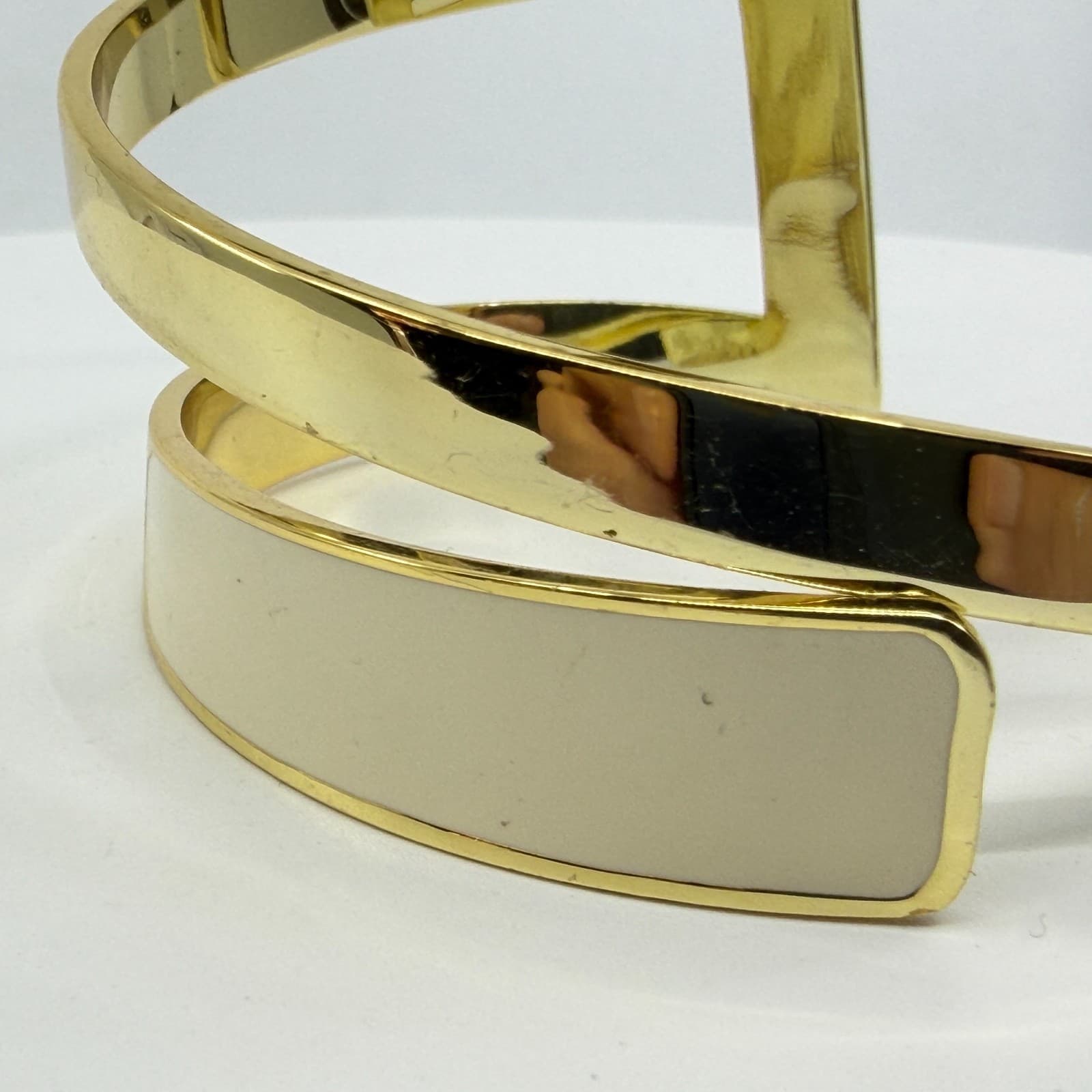 Gold Tone Spiral Cuff Bracelet Modern Geometric Statement Minimalist Bold Chic - Thumbnail 8