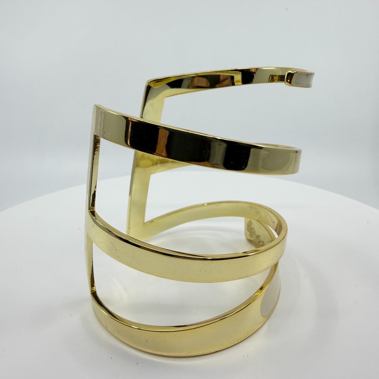 Gold Tone Spiral Cuff Bracelet Modern Geometric Statement Minimalist Bold Chic - Thumbnail 3
