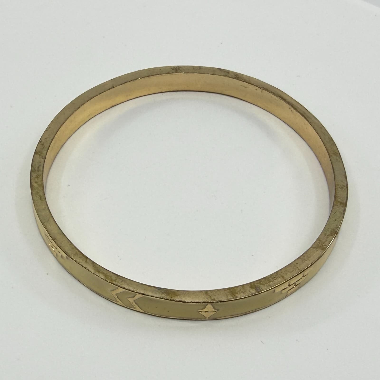 Elegant Cream Enamel Gold Tone Bangle Bracelet Geometric Minimalist Chic Gift - Thumbnail 6