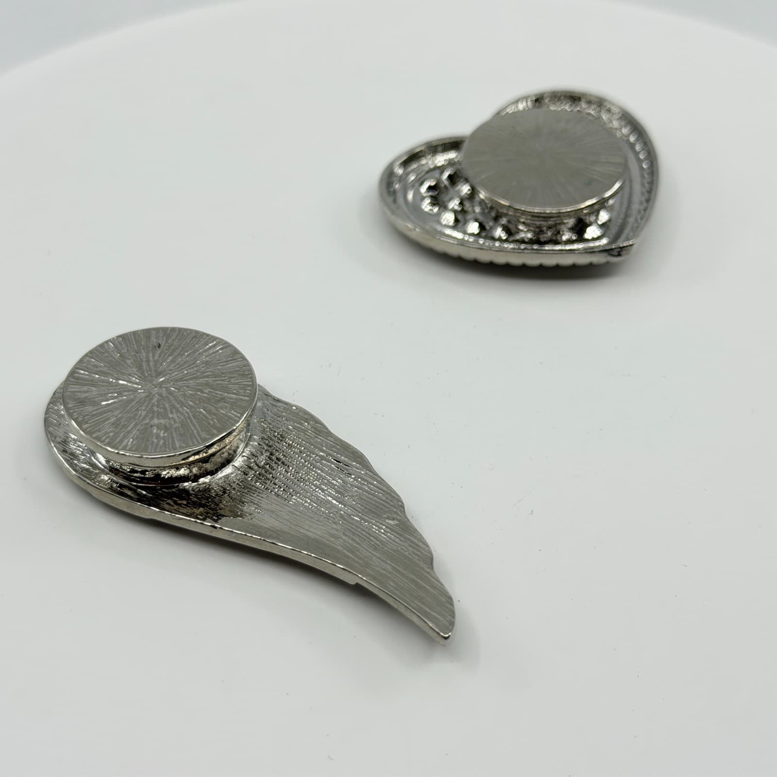 Silver Tone Crystal Angel Wing and Heart Magnetic Brooch Pin Set Glam Statement - Thumbnail 6