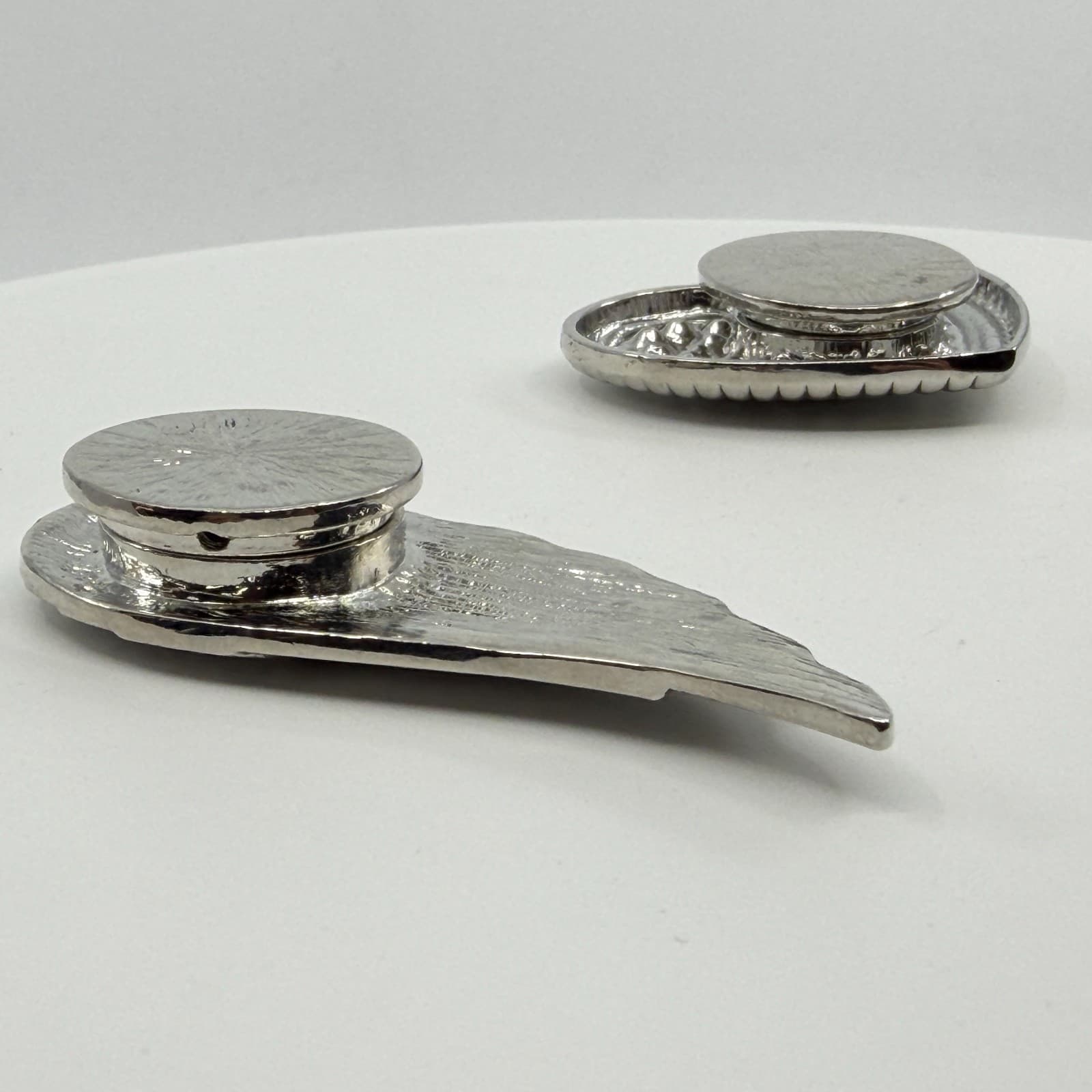Silver Tone Crystal Angel Wing and Heart Magnetic Brooch Pin Set Glam Statement - Thumbnail 7