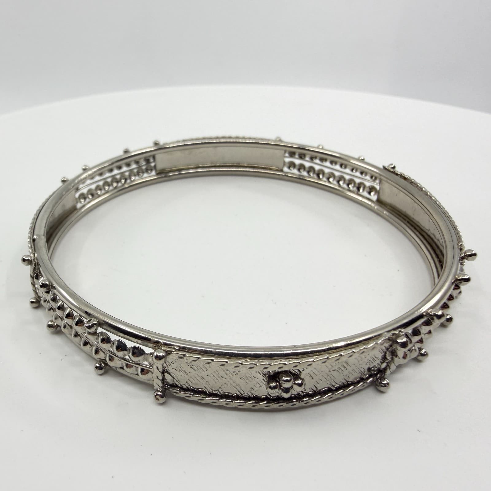 Silver Tone Textured Bangle Bracelet Etched Pattern Stackable Statement Jewelry