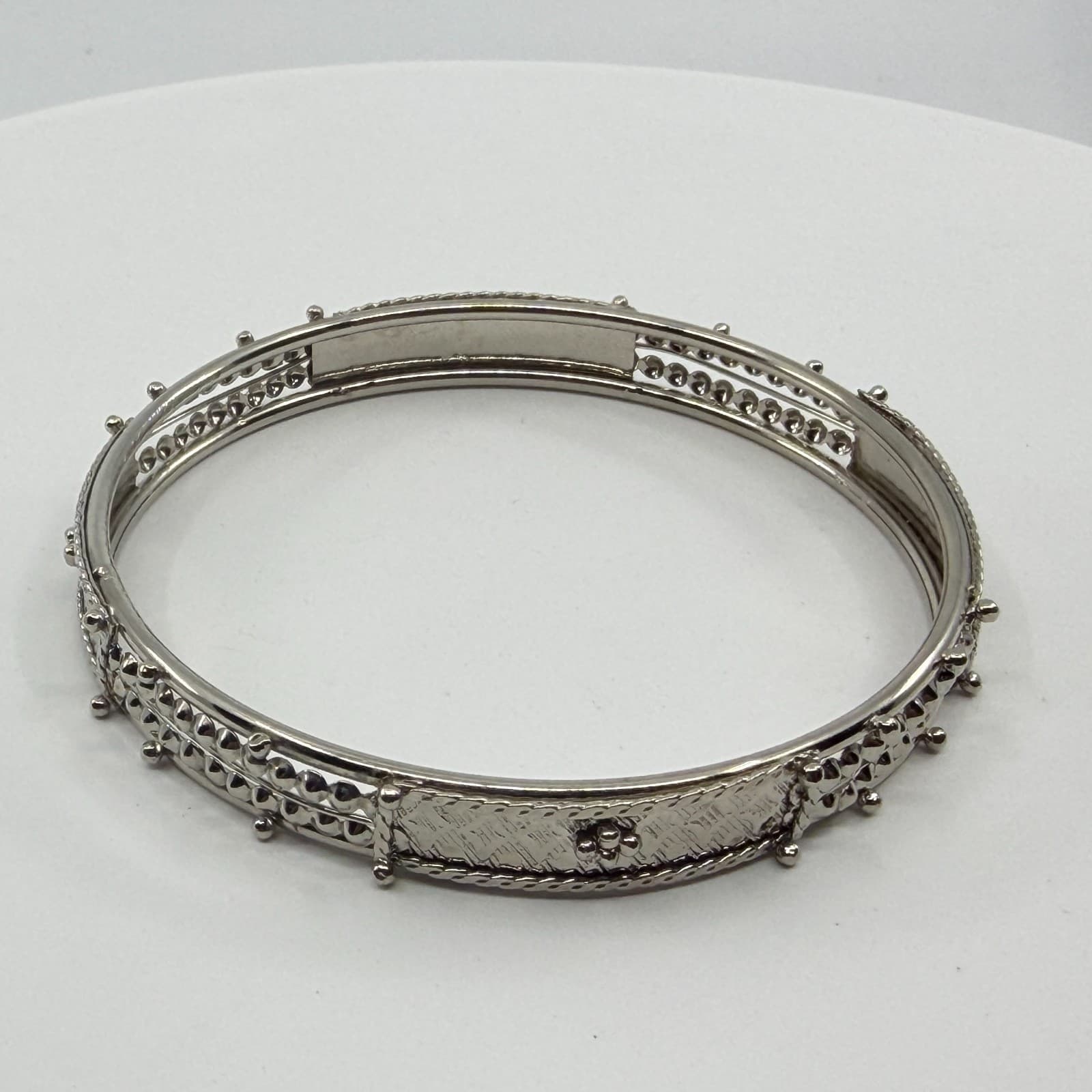 Silver Tone Textured Bangle Bracelet Etched Pattern Stackable Statement Jewelry - Thumbnail 4