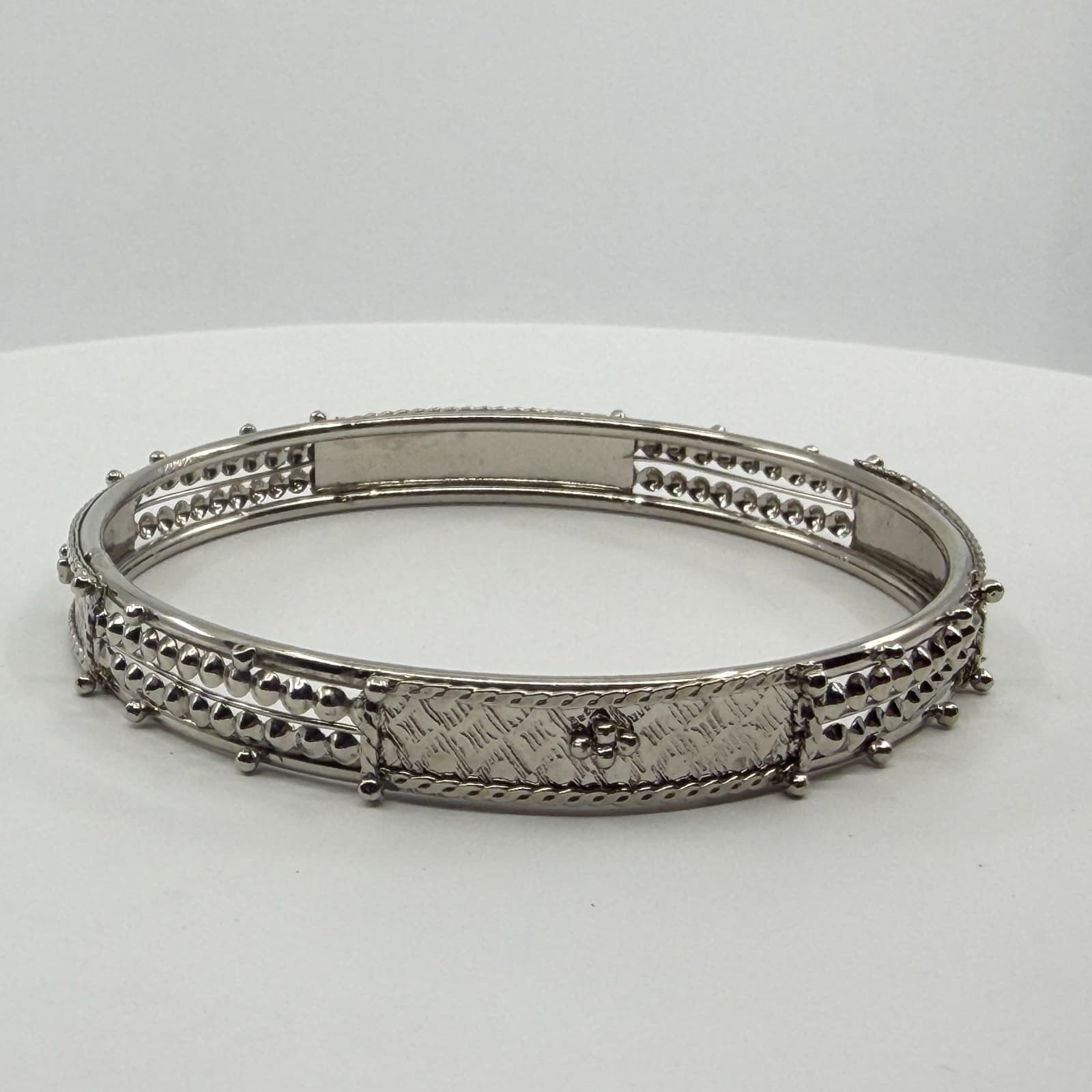 Silver Tone Textured Bangle Bracelet Etched Pattern Stackable Statement Jewelry - Thumbnail 5