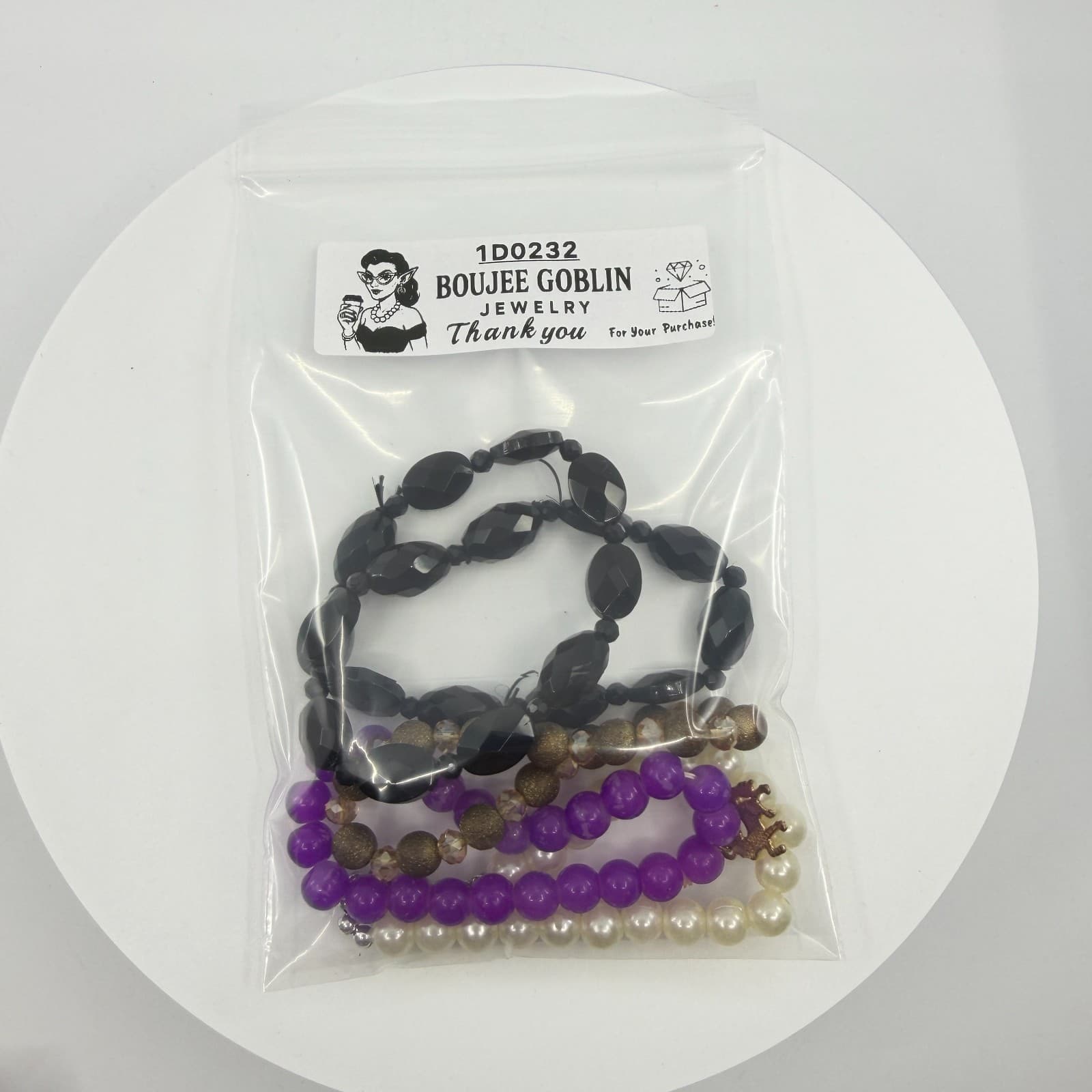 Stacking Bracelet Set Purple Black Faux Pearl Unicorn Charm Layering Boho Trendy - Thumbnail 9
