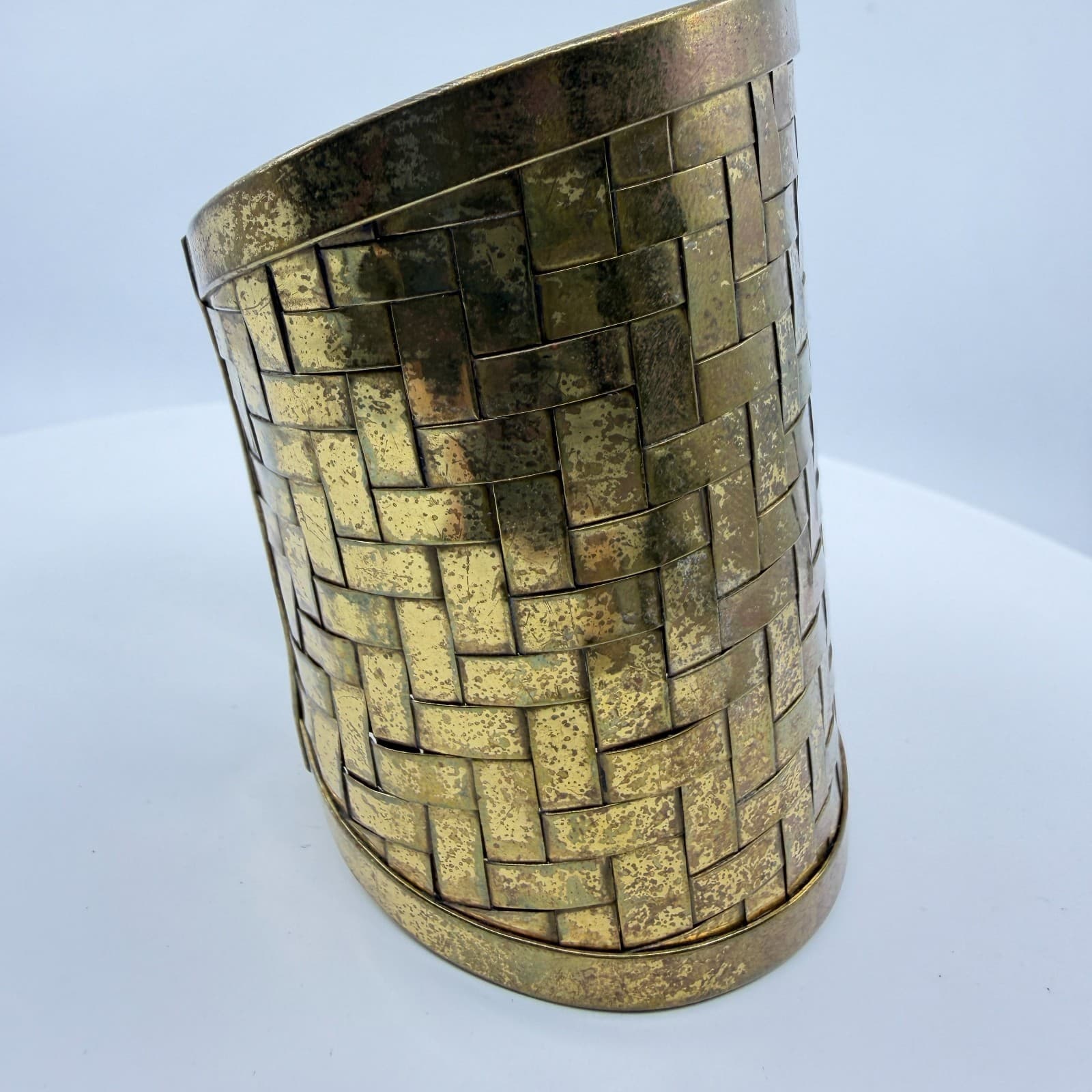 Wide Gold Tone Woven Metal Cuff Bracelet Statement Textured Boho Festival Style - Thumbnail 2