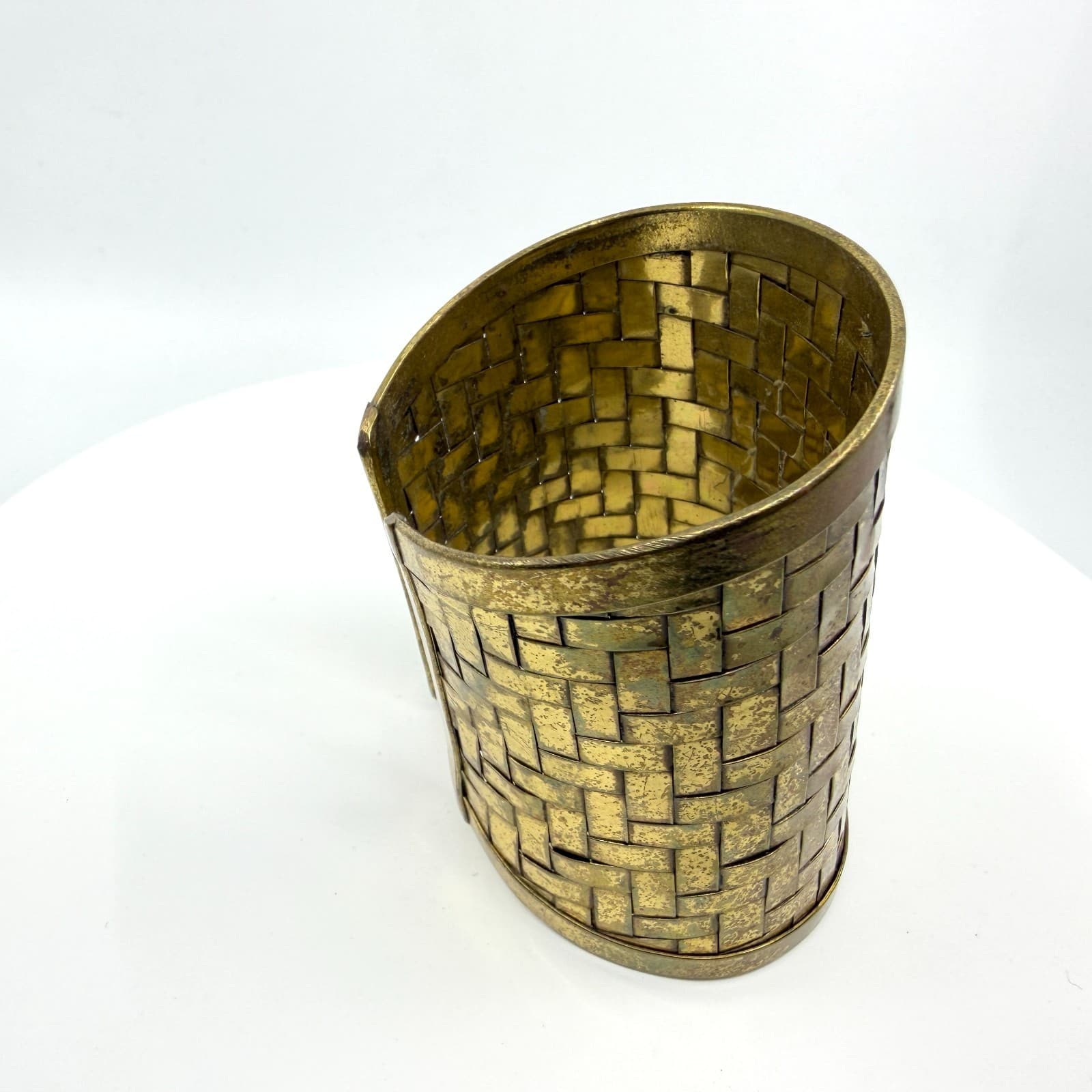 Wide Gold Tone Woven Metal Cuff Bracelet Statement Textured Boho Festival Style - Thumbnail 3