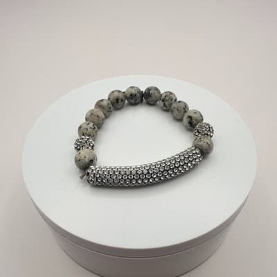 Vintage Y2K Lia Sophia Dalmatian Jasper Rhinestone Stretch Bracelet Jewelry