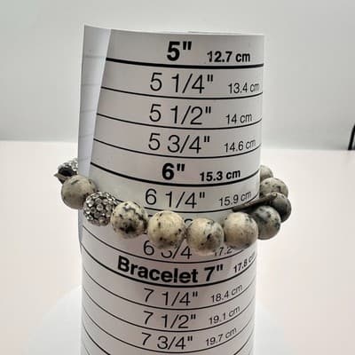Vintage Y2K Lia Sophia Dalmatian Jasper Rhinestone Stretch Bracelet Jewelry - Thumbnail 2