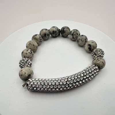 Vintage Y2K Lia Sophia Dalmatian Jasper Rhinestone Stretch Bracelet Jewelry - Thumbnail 4