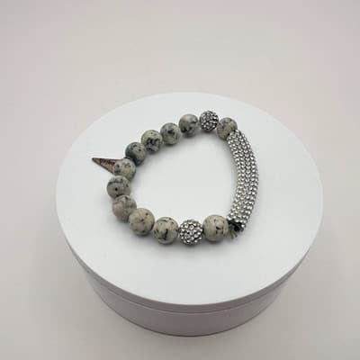Vintage Y2K Lia Sophia Dalmatian Jasper Rhinestone Stretch Bracelet Jewelry - Thumbnail 5