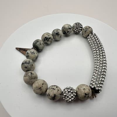Vintage Y2K Lia Sophia Dalmatian Jasper Rhinestone Stretch Bracelet Jewelry - Thumbnail 7