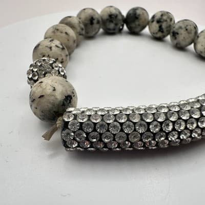 Vintage Y2K Lia Sophia Dalmatian Jasper Rhinestone Stretch Bracelet Jewelry - Thumbnail 6