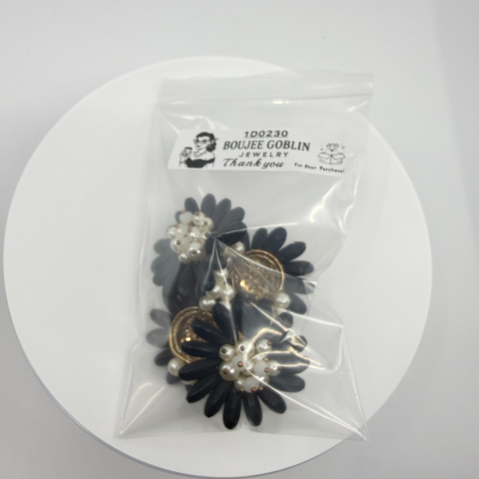 Black Flower Statement Bracelet Faux Pearl Beaded Chunky Floral Cuff Romantic - Thumbnail 11