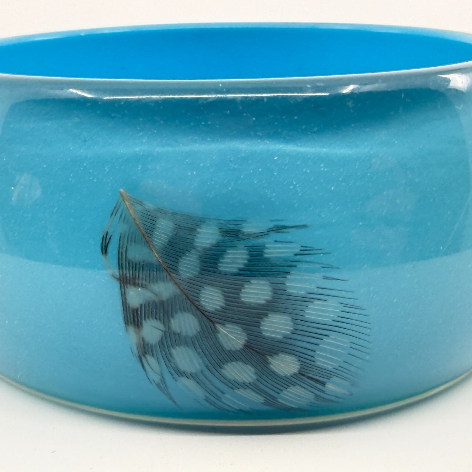 Vibrant Teal Resin Bangle Bracelet with Spotted Feather Accents Boho Statement - Thumbnail 6