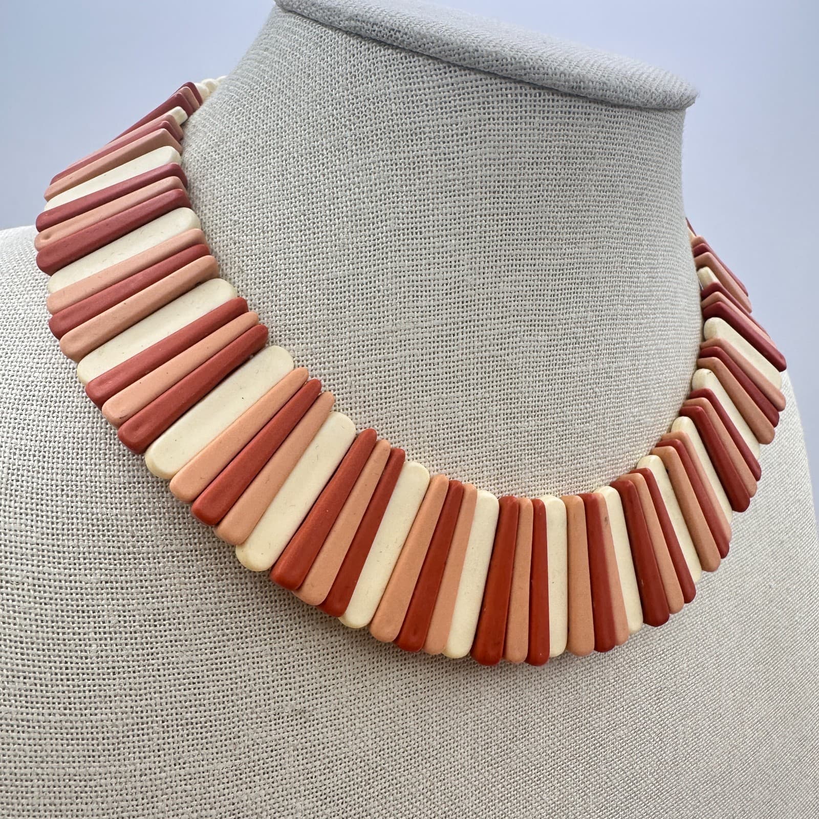 Vintage 90s Y2K Sirocco Stick Terracotta Collar Bib Necklace Statement Jewelry - Thumbnail 3