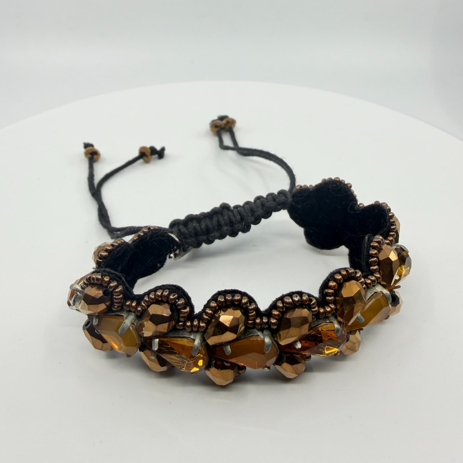Boho Bronze Tone Teardrop Crystal Beaded Bracelet Layering Festival Jewelry - Thumbnail 2