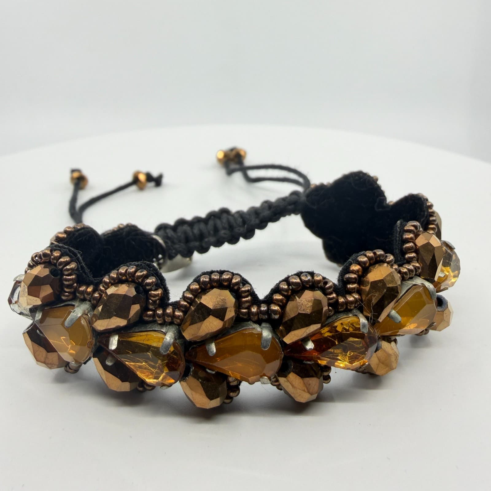 Boho Bronze Tone Teardrop Crystal Beaded Bracelet Layering Festival Jewelry - Thumbnail 3