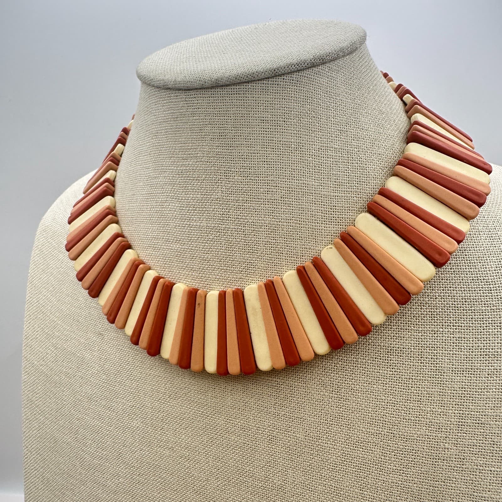 Vintage 90s Y2K Sirocco Stick Terracotta Collar Bib Necklace Statement Jewelry - Thumbnail 5