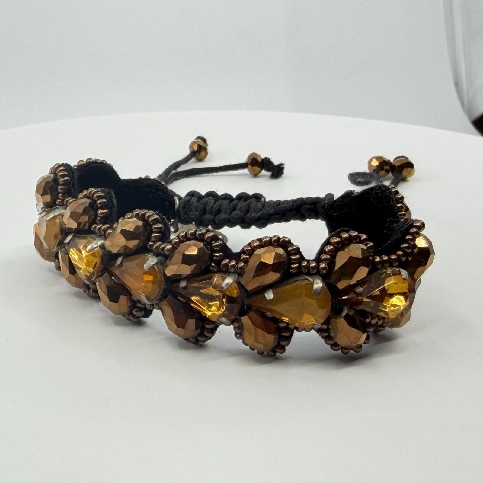 Boho Bronze Tone Teardrop Crystal Beaded Bracelet Layering Festival Jewelry - Thumbnail 5