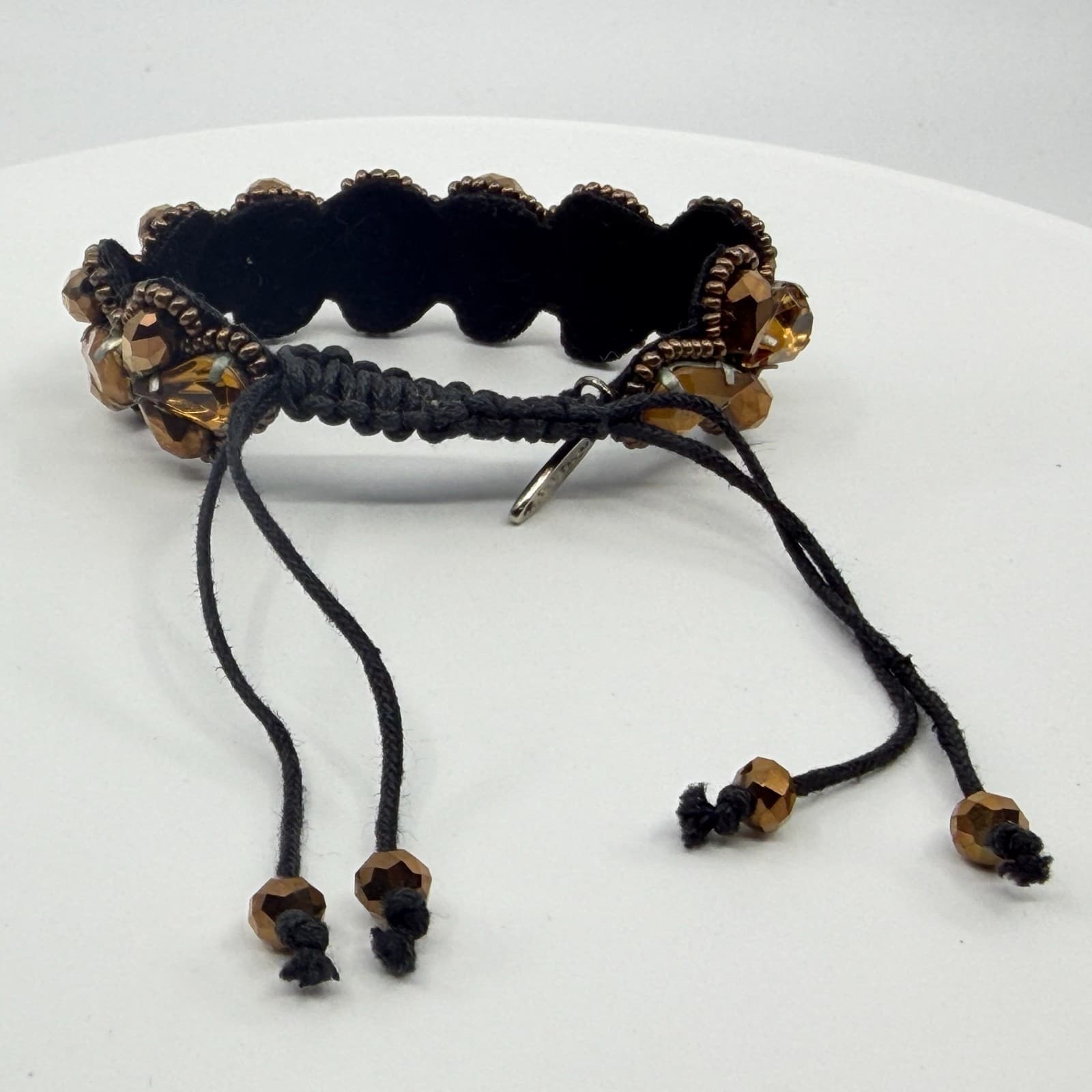 Boho Bronze Tone Teardrop Crystal Beaded Bracelet Layering Festival Jewelry - Thumbnail 6