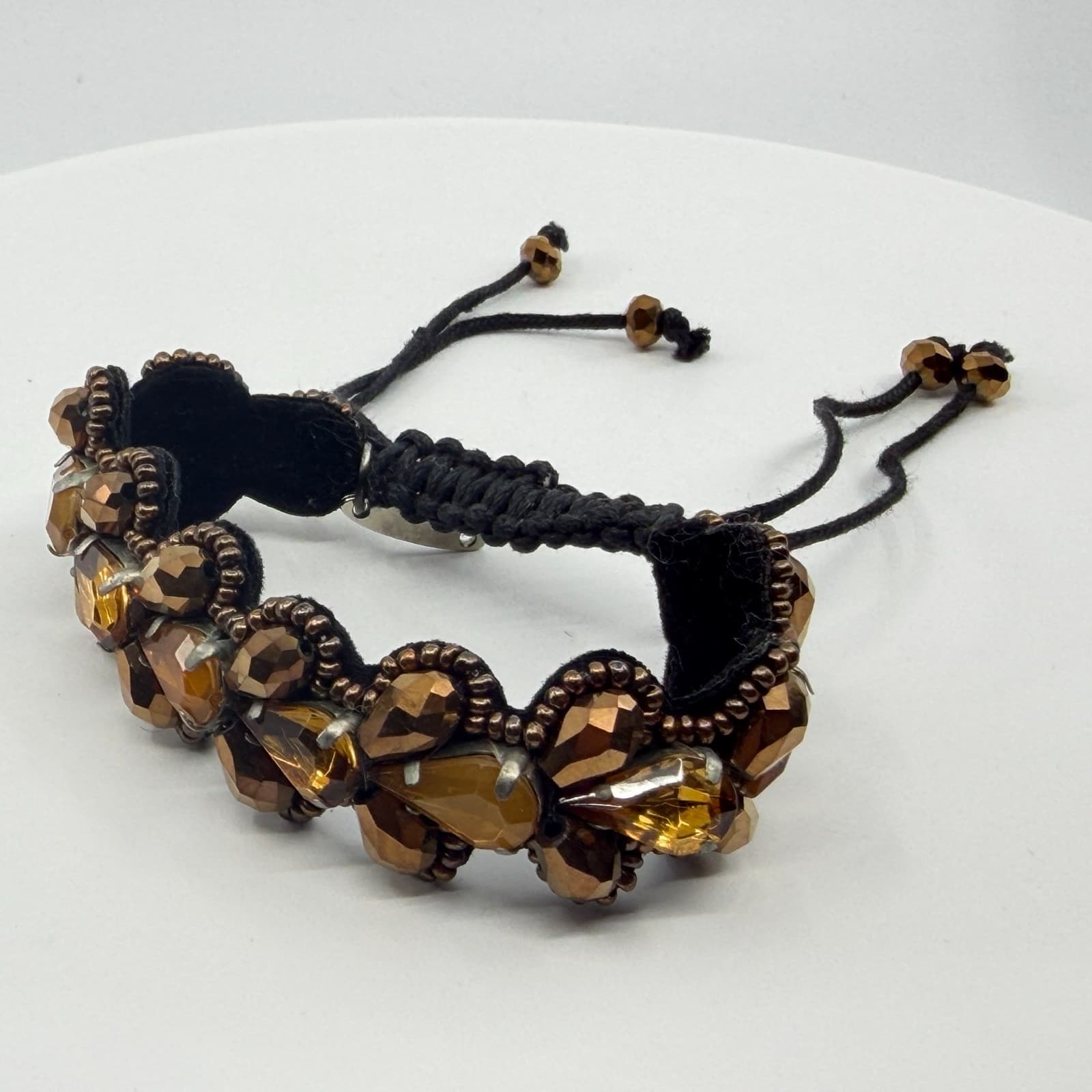 Boho Bronze Tone Teardrop Crystal Beaded Bracelet Layering Festival Jewelry - Thumbnail 4