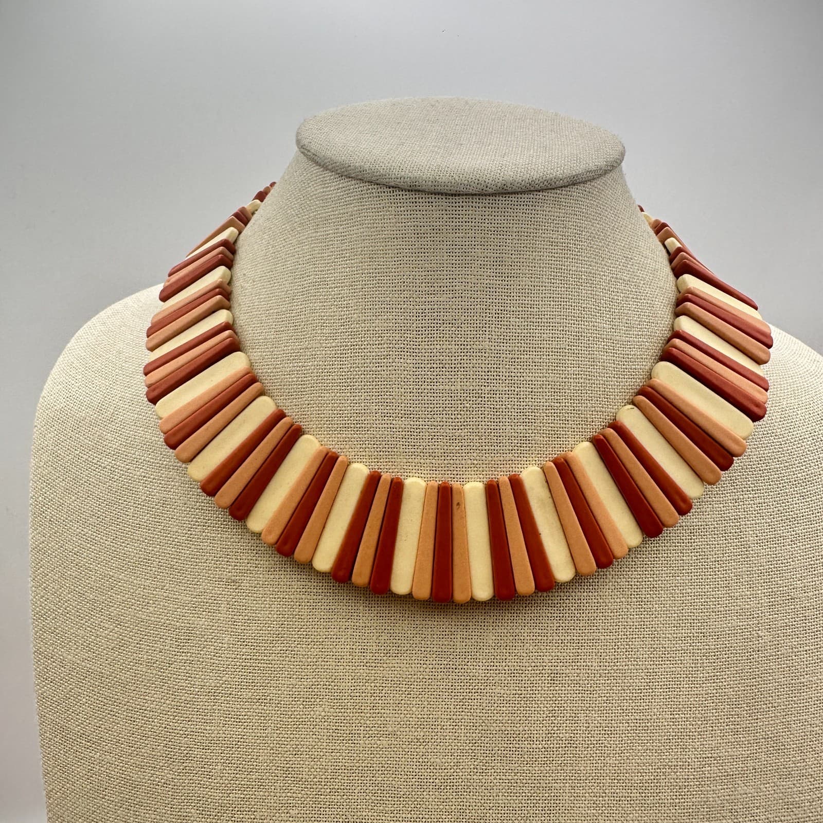 Vintage 90s Y2K Sirocco Stick Terracotta Collar Bib Necklace Statement Jewelry - Thumbnail 6
