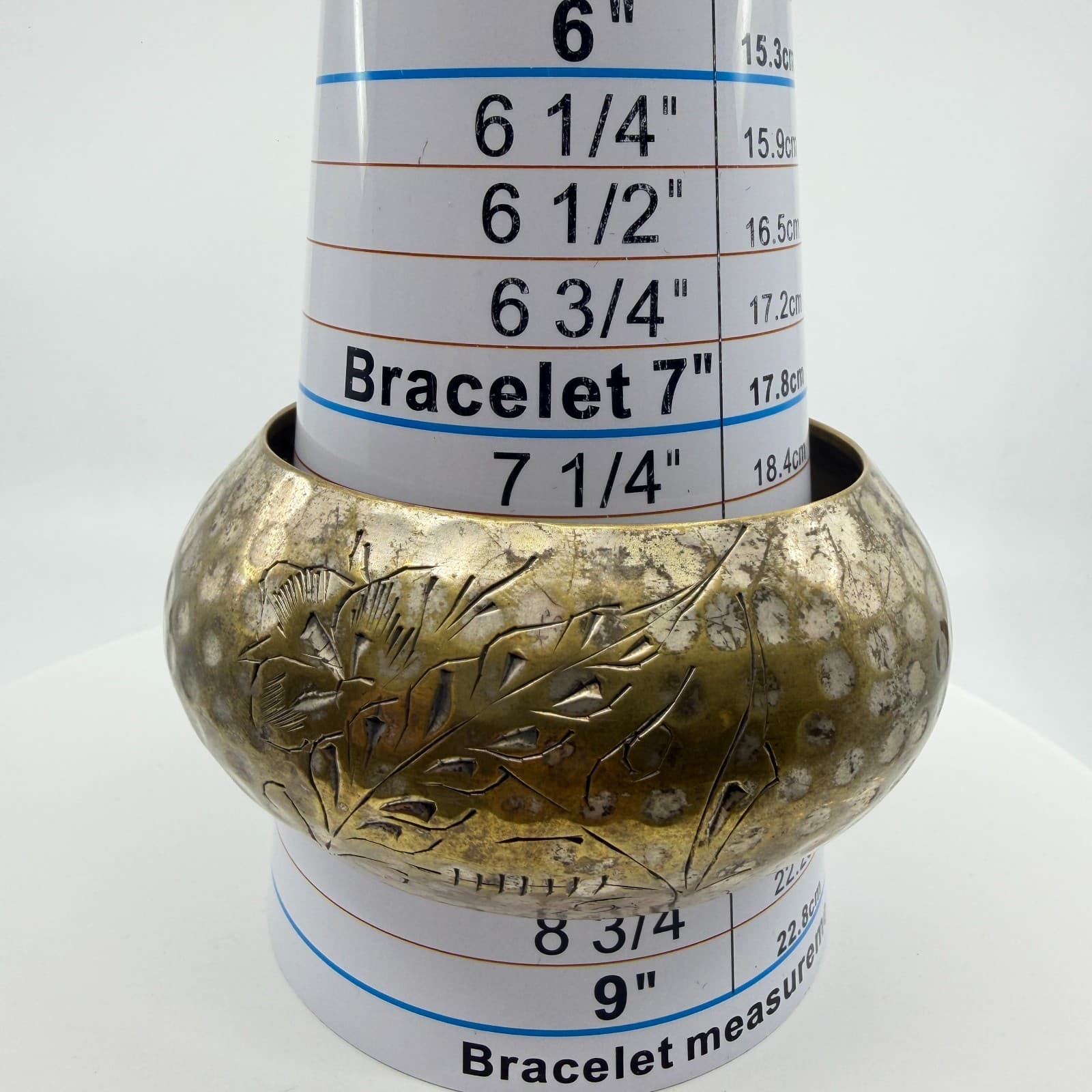 Chunky Etched Floral Cuff Bracelet Statement Metal Jewelry Unique Artisan Gift - Thumbnail 9