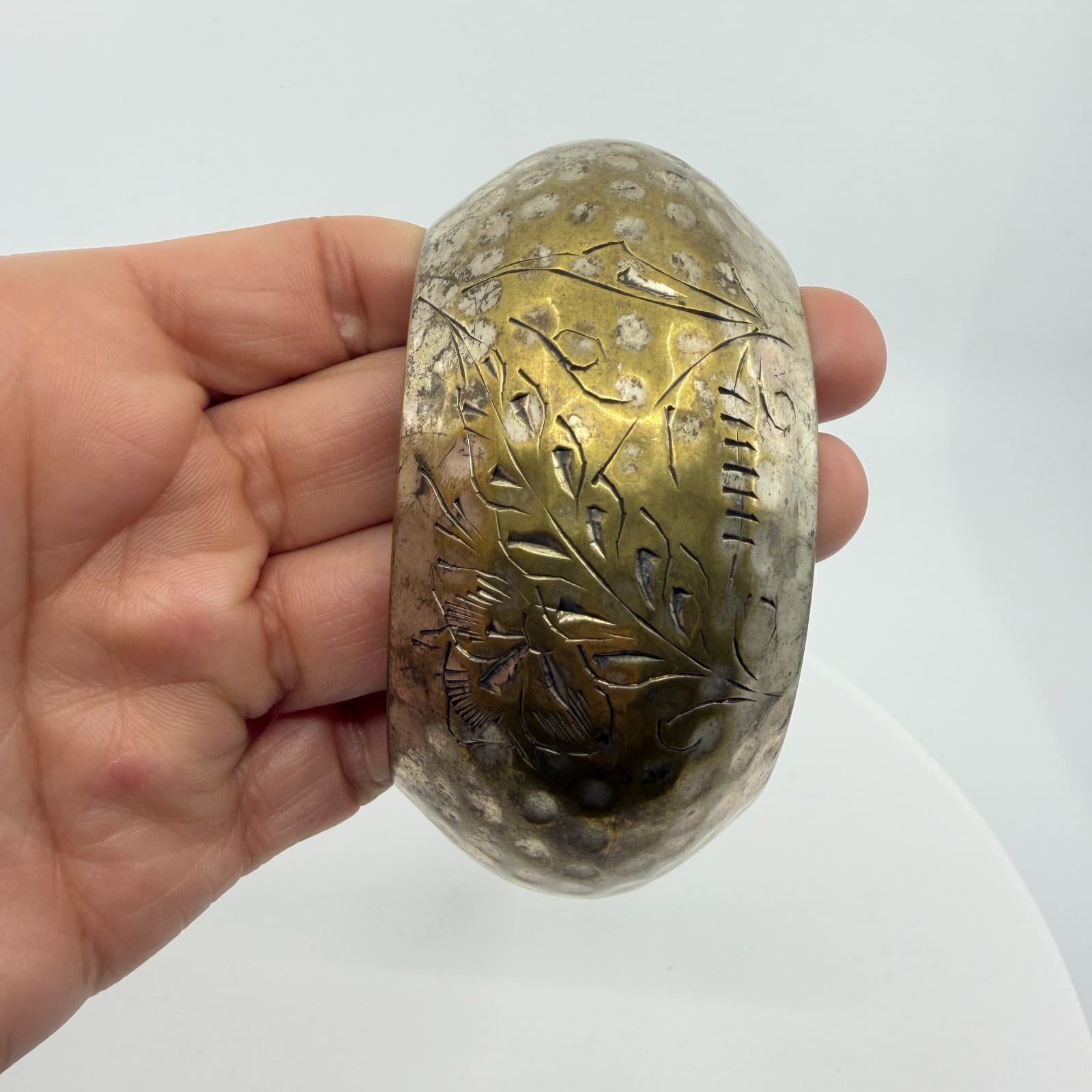Chunky Etched Floral Cuff Bracelet Statement Metal Jewelry Unique Artisan Gift - Thumbnail 8