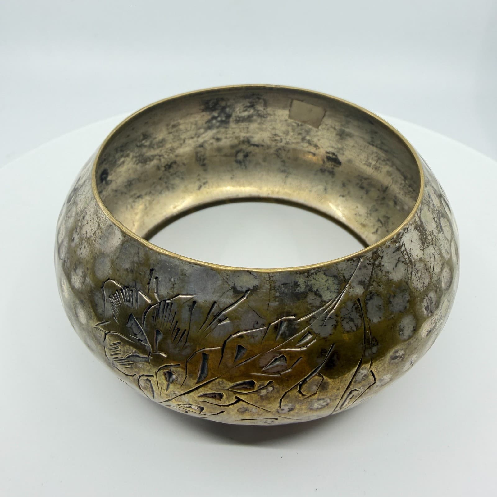 Chunky Etched Floral Cuff Bracelet Statement Metal Jewelry Unique Artisan Gift - Thumbnail 3