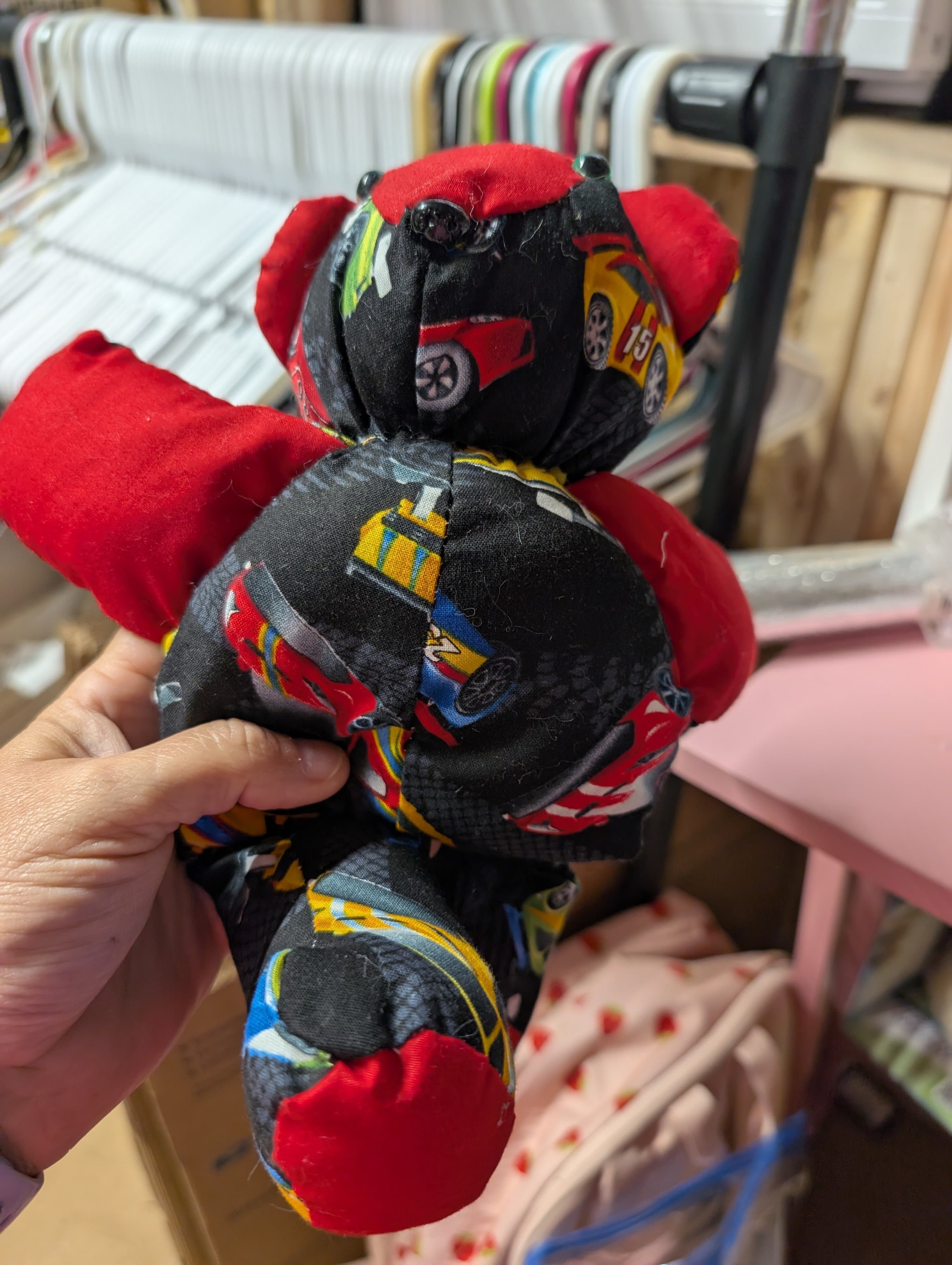 Handmade Patchwork Teddy Bear with Car Print - Thumbnail 2