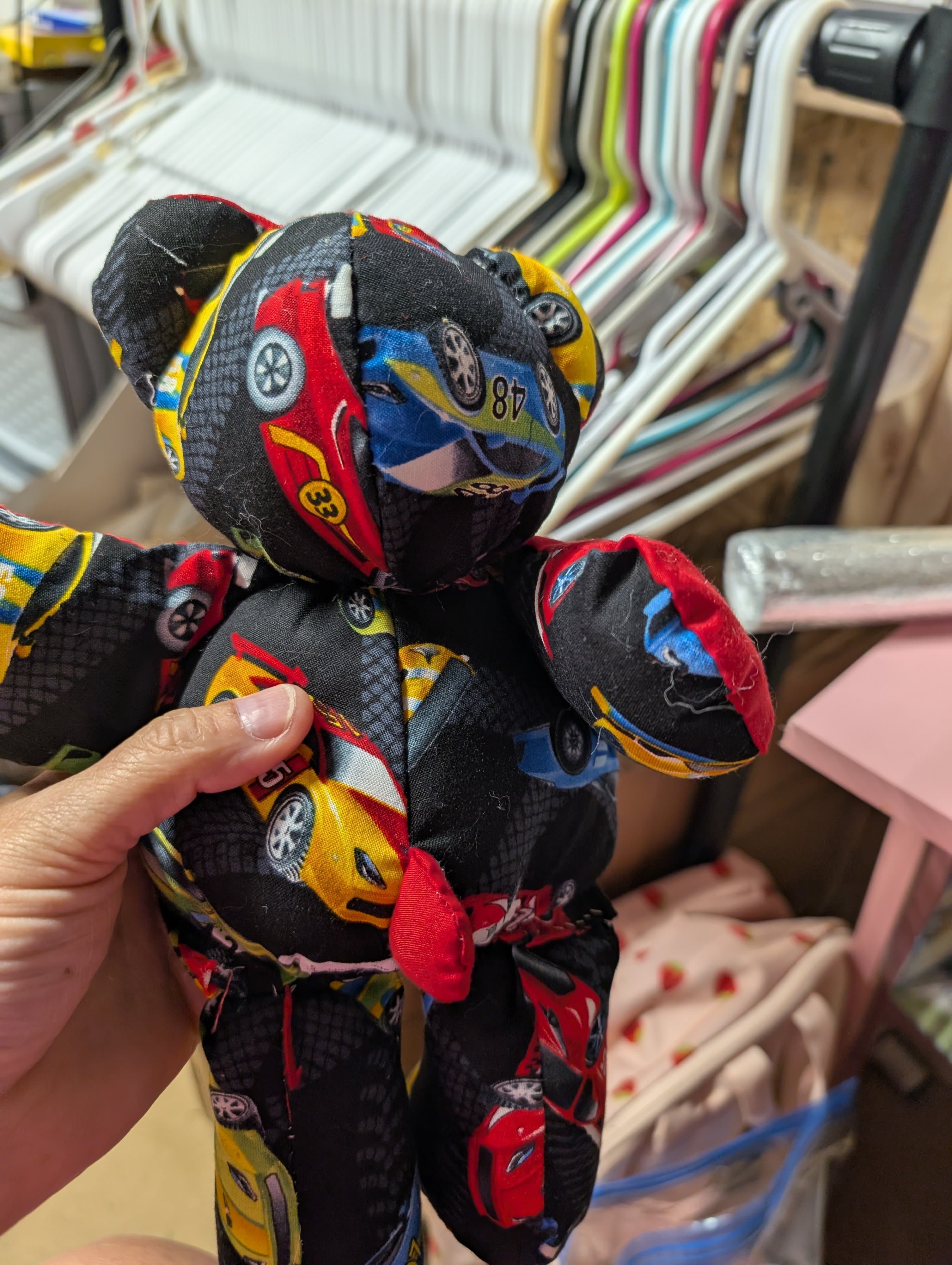 Handmade Patchwork Teddy Bear with Car Print - Thumbnail 3