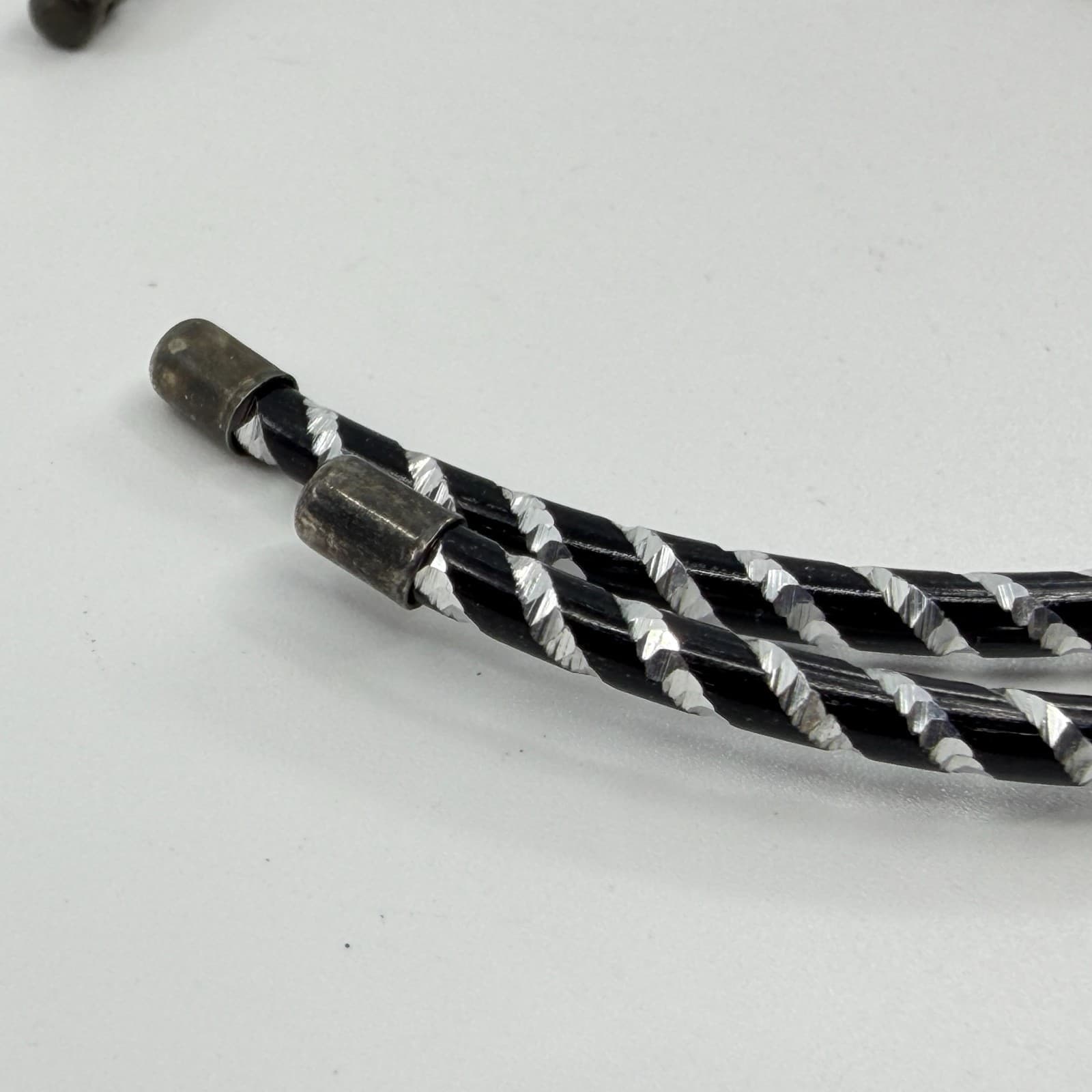 Set of 2 Thin Stackable Black and Silver Tone Bangle Bracelets Geometric Boho - Thumbnail 4