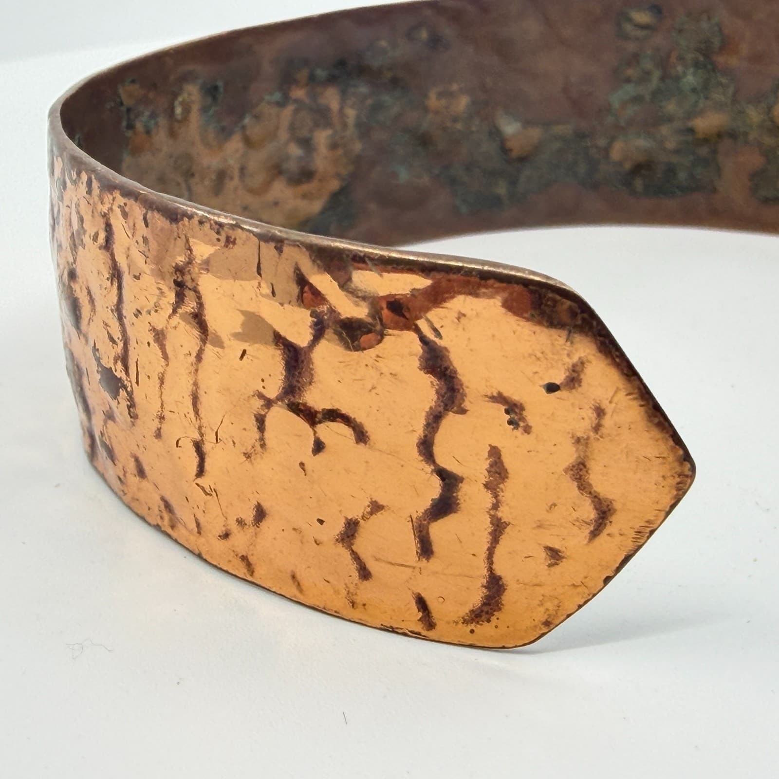 Hand Hammered Copper Tone Cuff Bracelet Wide Rustic Statement Artisan Accessory - Thumbnail 5
