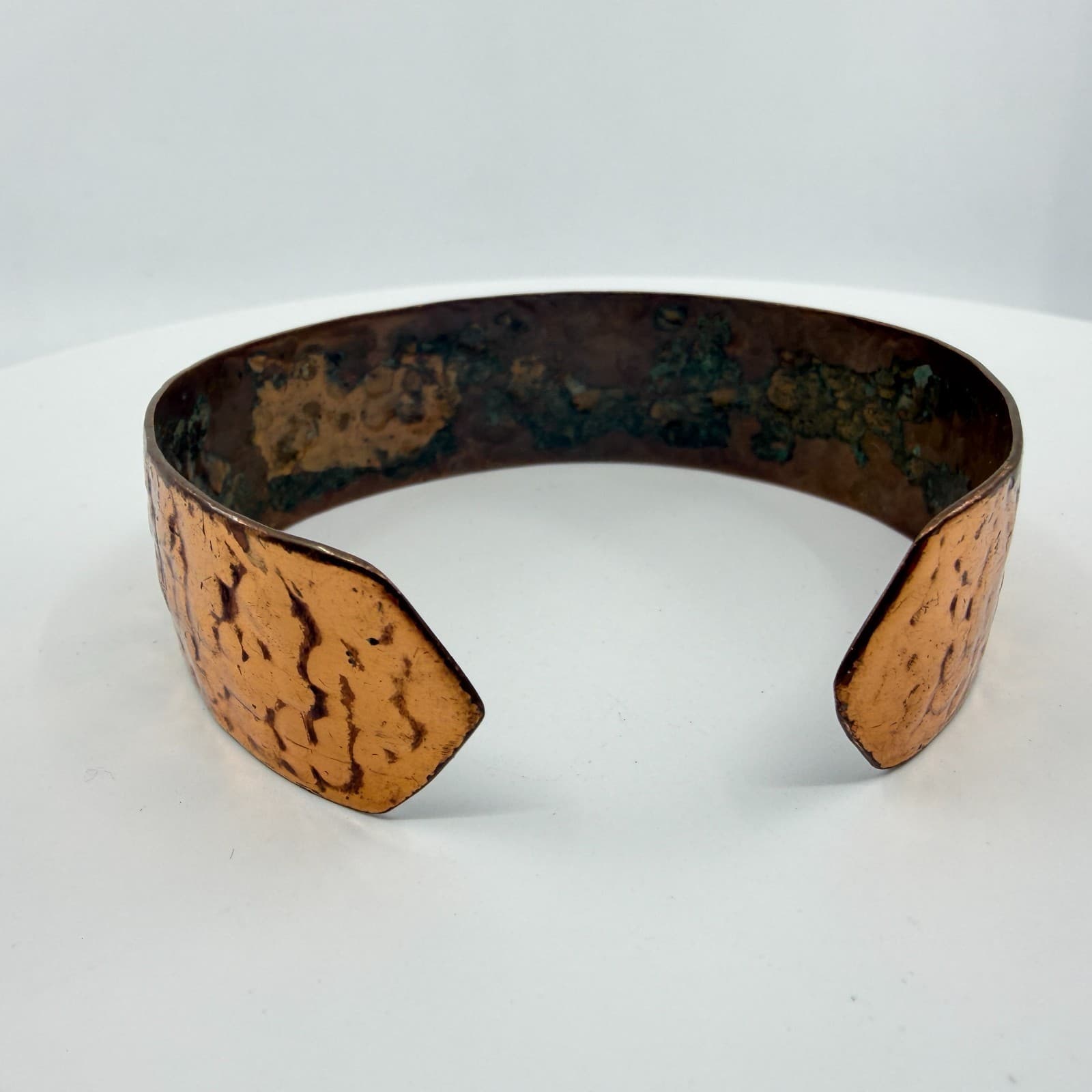 Hand Hammered Copper Tone Cuff Bracelet Wide Rustic Statement Artisan Accessory - Thumbnail 4
