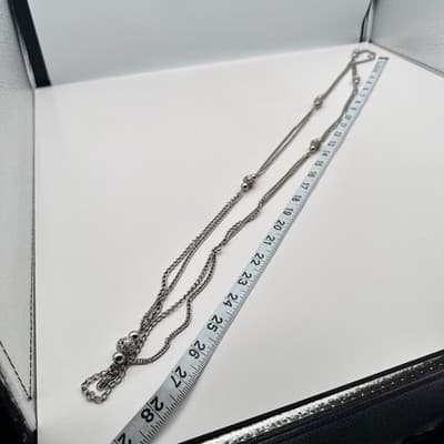 Vintage 80s Silver Tone Domonique CZ Triple Layered Box Chain Necklace Jewelry - Thumbnail 8