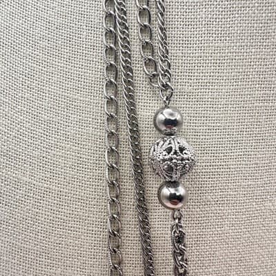 Vintage 80s Silver Tone Domonique CZ Triple Layered Box Chain Necklace Jewelry - Thumbnail 3