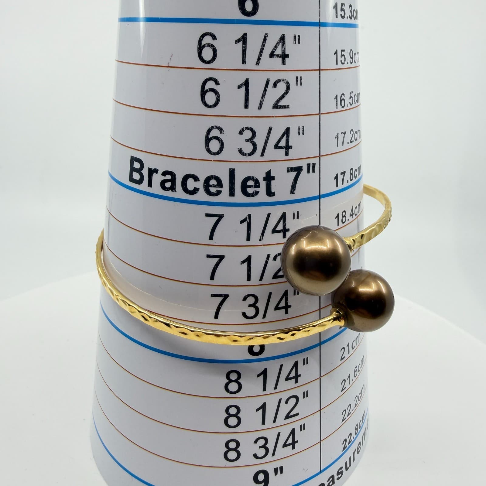 Gold Tone Hammered Bypass Bracelet with Chocolate Brown Faux Pearl Accents Gift - Thumbnail 9