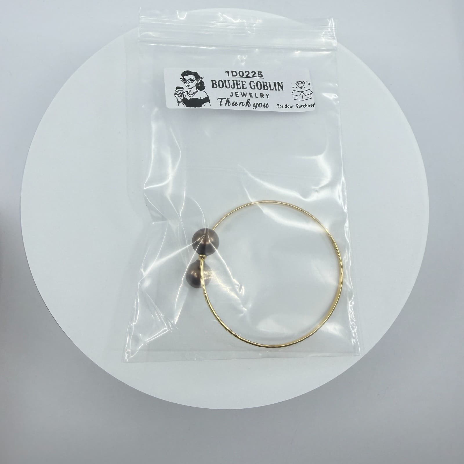 Gold Tone Hammered Bypass Bracelet with Chocolate Brown Faux Pearl Accents Gift - Thumbnail 10