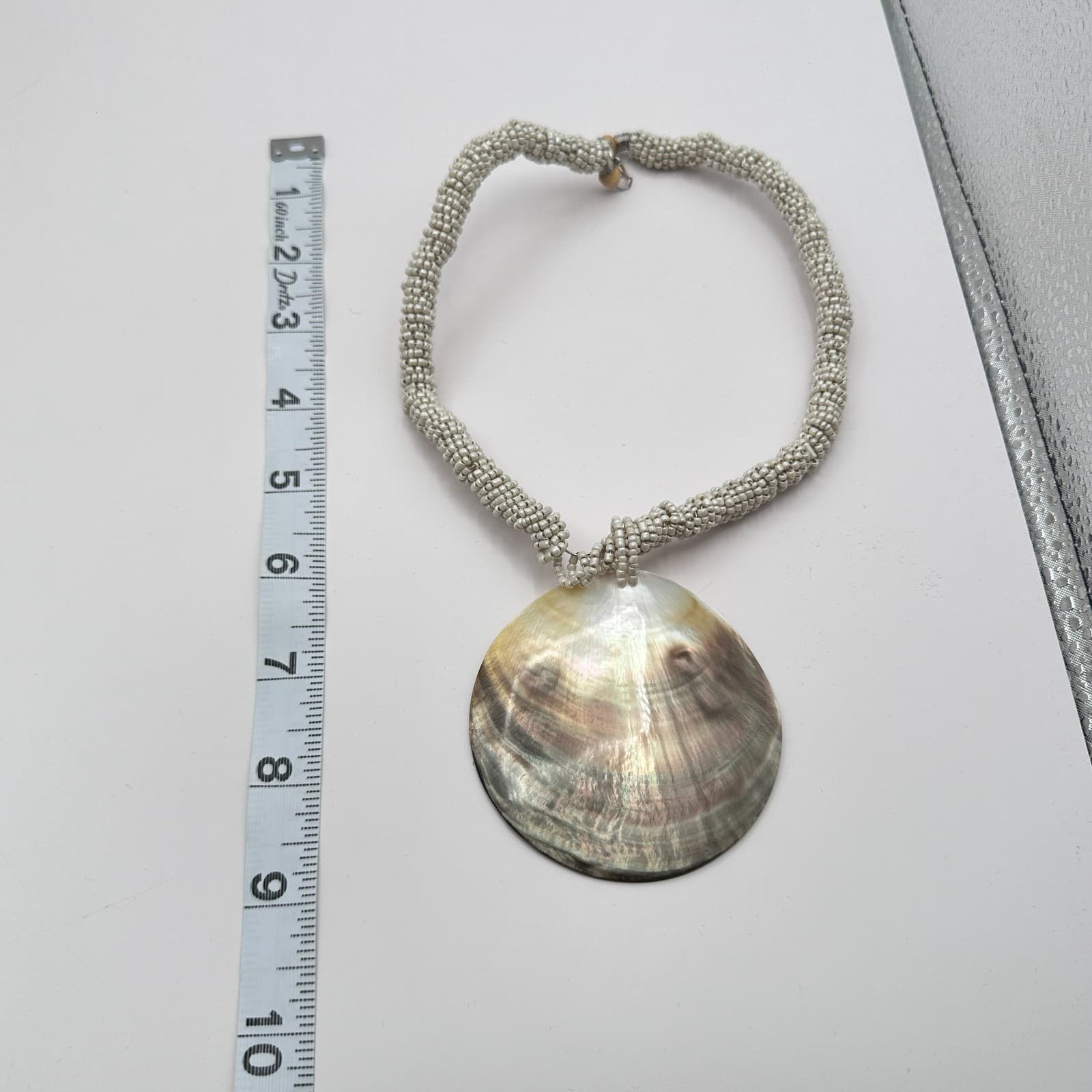 Vintage 80s Pearl Disc Necklace Braided Seed Bead Statement Classic Jewelry Boho - Thumbnail 12