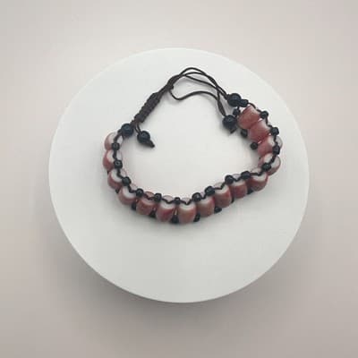 Vintage 90s Style Glass Barrel Bead Bracelet Orange & Black Cord Cuff Jewelry