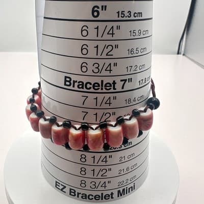 Vintage 90s Style Glass Barrel Bead Bracelet Orange & Black Cord Cuff Jewelry - Thumbnail 6