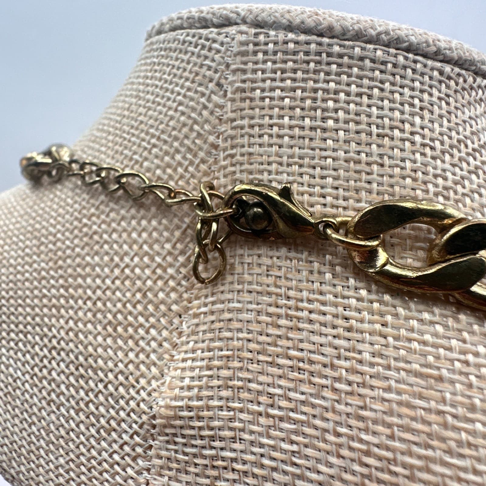 Vintage 90s Gold Tone Pink Glass Necklace Chunky Boho Statement Women Jewelry - Thumbnail 8