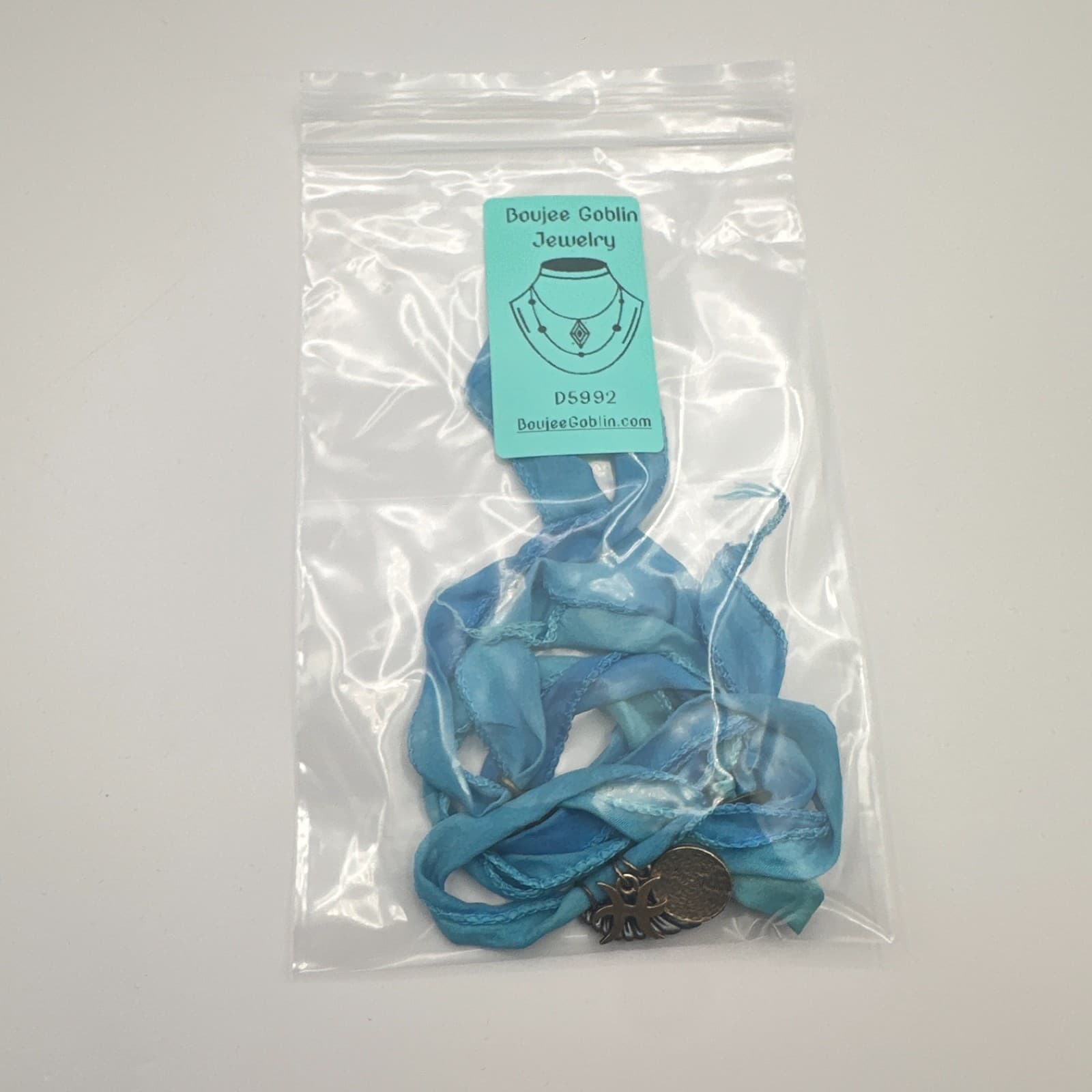 Vintage 80s Style Blue Silk Scarf Necklace Om Coin Celestial Moon Charm Jewelry - Thumbnail 4