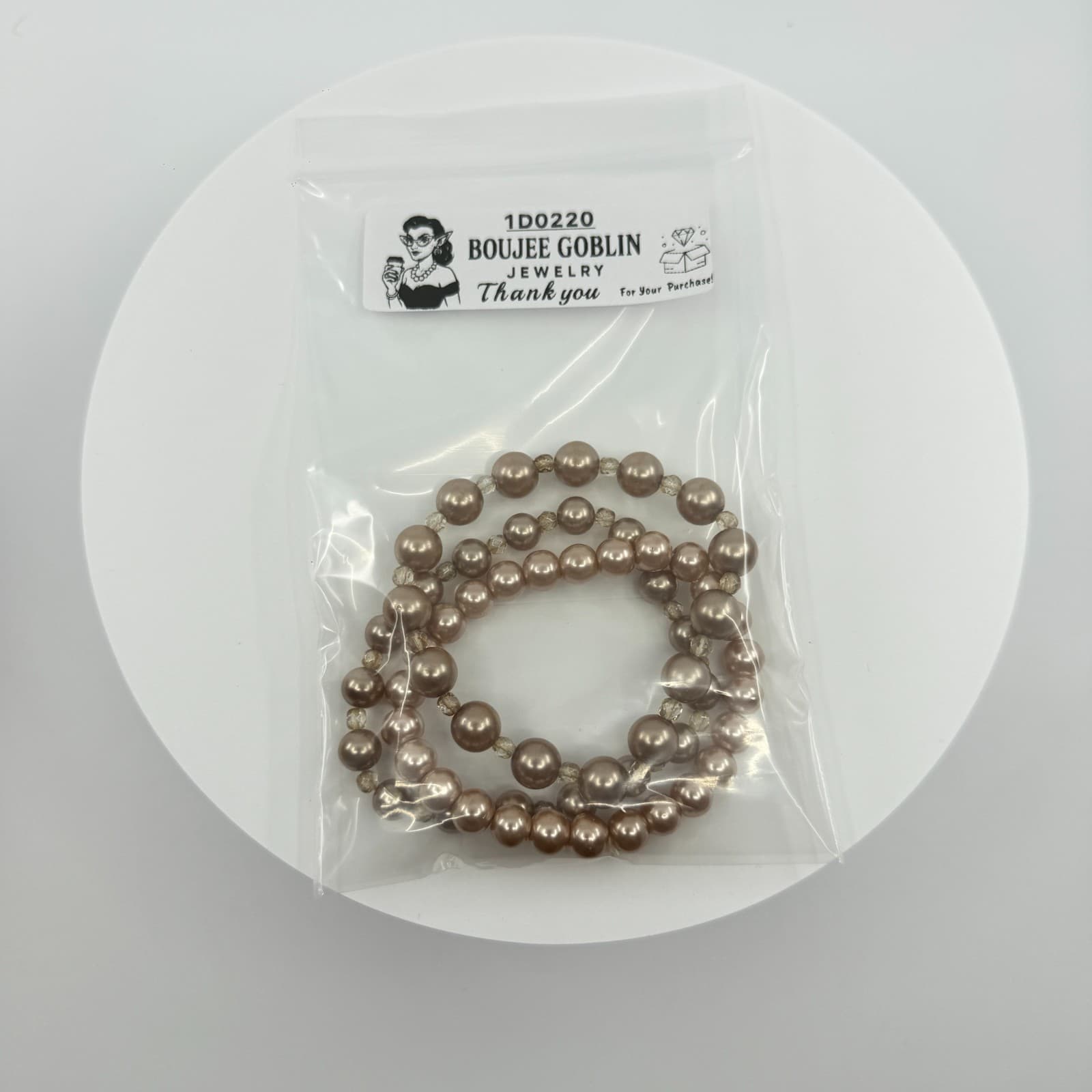Champagne Faux Pearl Stretch Bracelet Stack Multi-Strand Layered Beaded Jewelry - Thumbnail 10